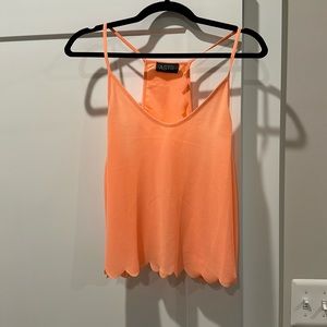 Orange Crop Scalloped Hem Open Back Tank Large